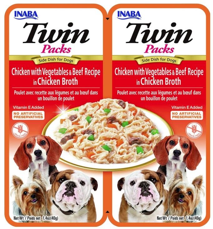 Inaba Twin Packs Chicken w/Vegetables & Beef Recipe in Chicken Broth for Dogs image 0