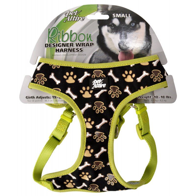 Pet Attire Ribbon Brown Paw & Bones Designer Wrap Adjustable Dog Harness image 0