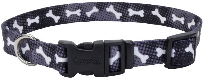 Coastal Pet Styles Nylon Adjustable Dog Collar Black Bones 1"W x 18-26" L image 0