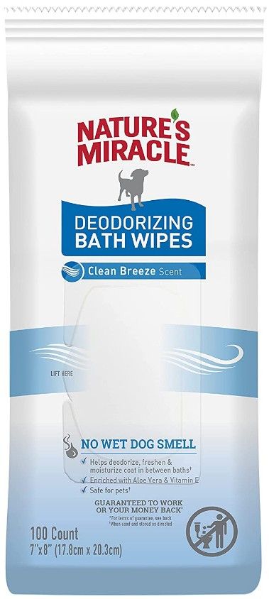 Natures Miracle Deodorizing Bath Wipes for Dogs Clean Breeze Scent image 0