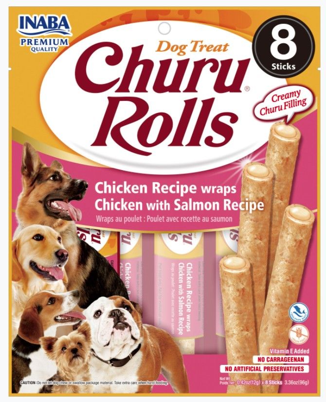Inaba Churu Rolls Dog Treat Chicken Recipe wraps Chicken with Salmon Recipe image 0