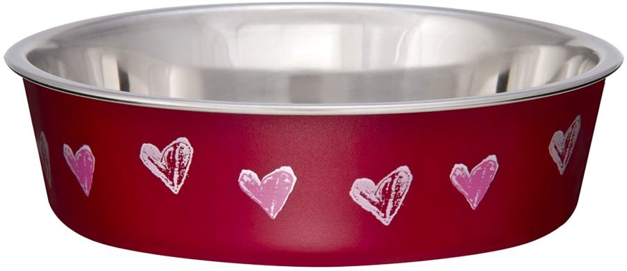 Loving Pets Stainless Steel & Red Hearts Bella Bowl with Rubber Base image 0