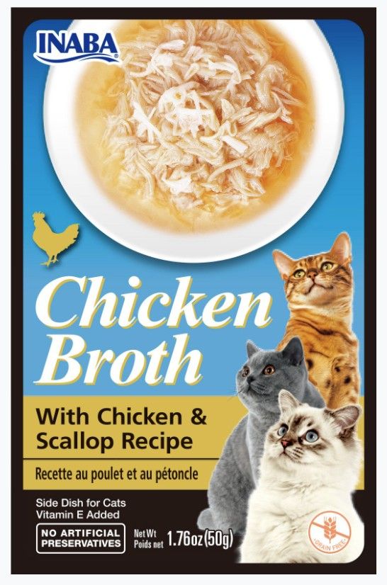 Inaba Chicken Broth with Chicken and Scallop Recipe Side Dish for Cats image 0