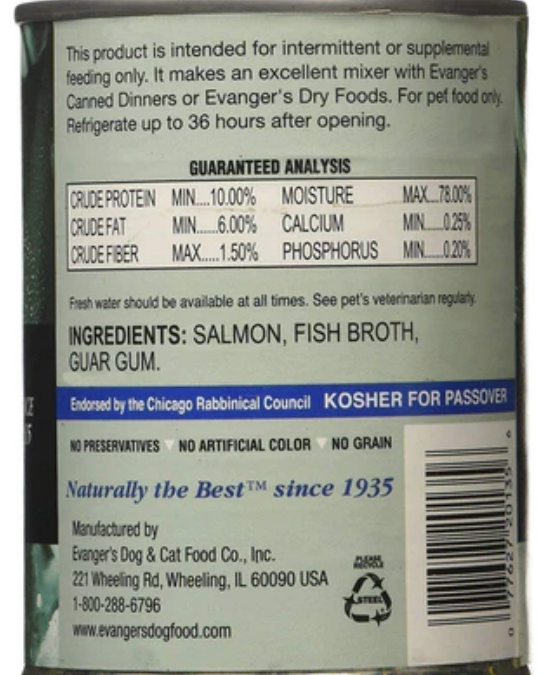 Evanger's Grain-Free Wild Salmon Canned Cat and Dog Food - 12.8 Oz - Case of 12 image 1