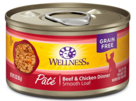 Wellness Complete Health Grain Free Beef & Chicken Pate Wet Cat Food-3oz-24 Pack image 0