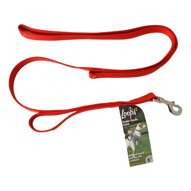 Loops 2 Double Nylon Handle Leash - Red image 0