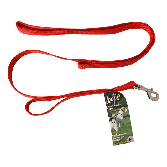 Loops 2 Double Nylon Handle Leash - Red image 0