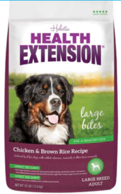 Health Extension Chicken & Brown Rice Large Bites Dry Dog Food 30lb Bag image 0