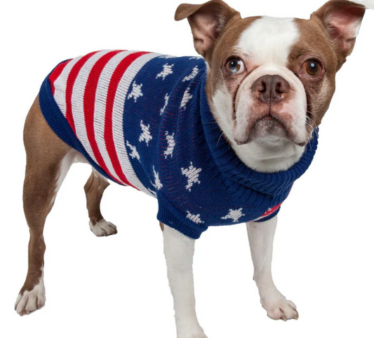 Pet Life 'Patriot Independence Star' Heavy Knitted Ribbed TurtleNeck Dog Sweater image 0