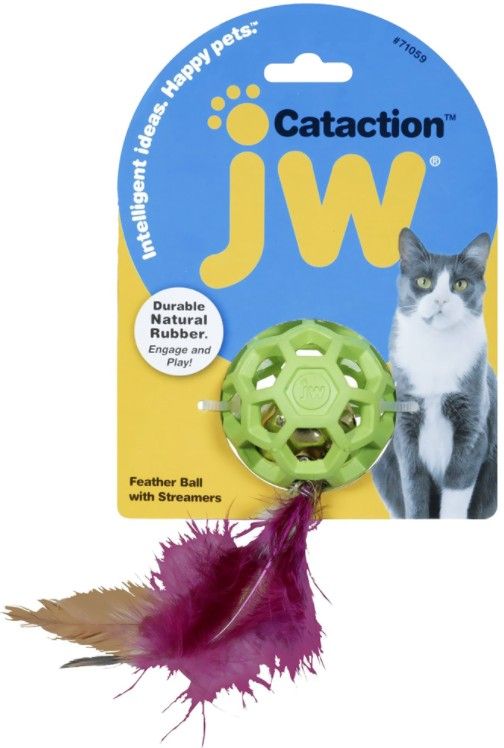 JW Pet Cataction Feather Ball Toy With Bell Interactive Cat Toy image 0