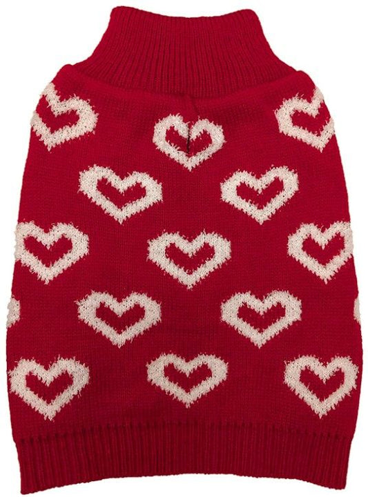 Fashion Pet All Over Hearts Dog Sweater Red image 0