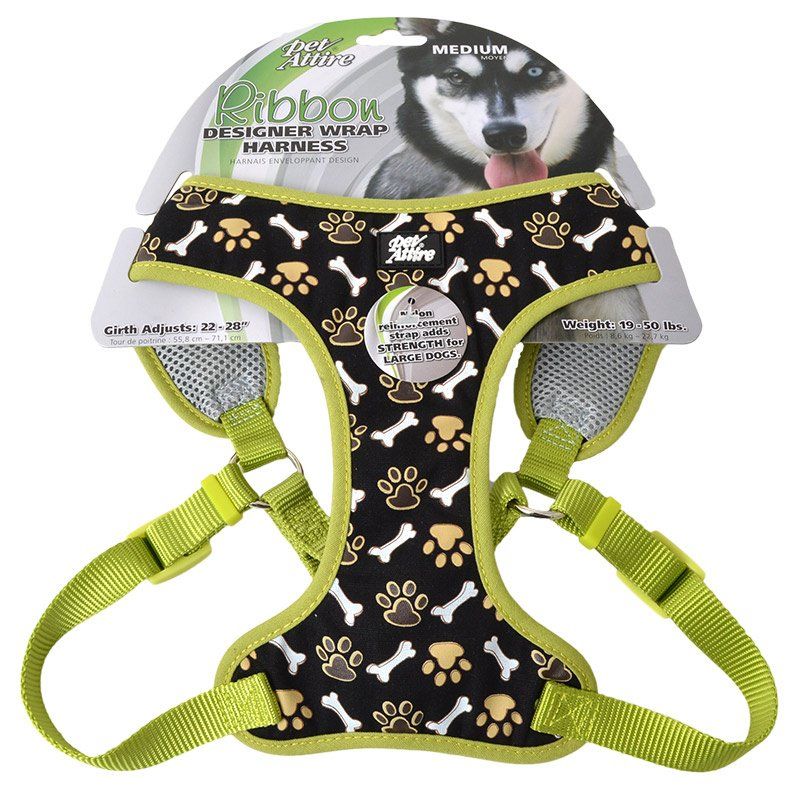 Pet Attire Ribbon Brown Paw & Bones Adjustable Dog Harness image 0