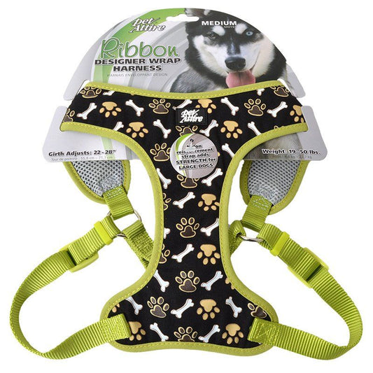 Pet Attire Ribbon Brown Paw & Bones Adjustable Dog Harness image 0