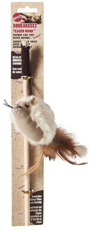 Spot Squeakeeez Mouse Teaser Wand Cat Toy Assorted Colors image 0