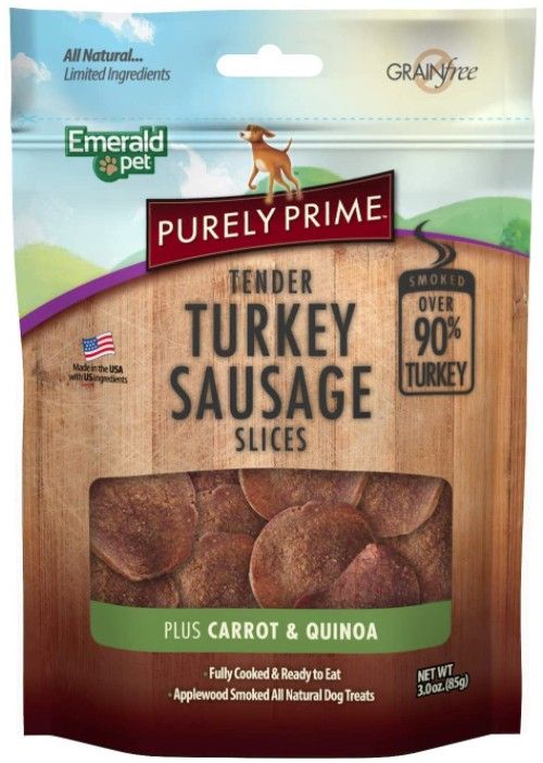Emerald Pet Purely Prime Tender Turkey Sausage Slices Carrot and Quinoa Recipe image 0