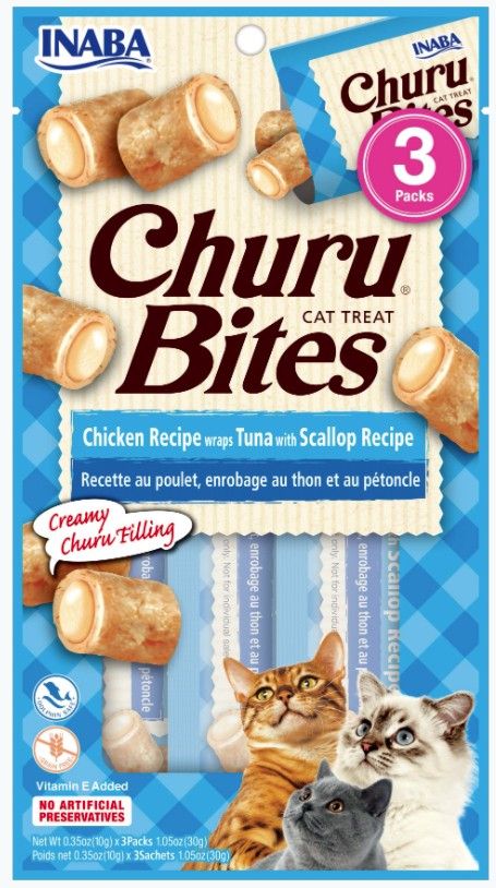 Inaba Churu Bites Cat Treat Chicken Recipe wraps Tuna with Scallop Recipe image 0