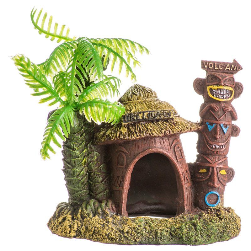 Blue Ribbon Exotic Environments Betta Hut with Palm Tree Aquarium Ornament image 0