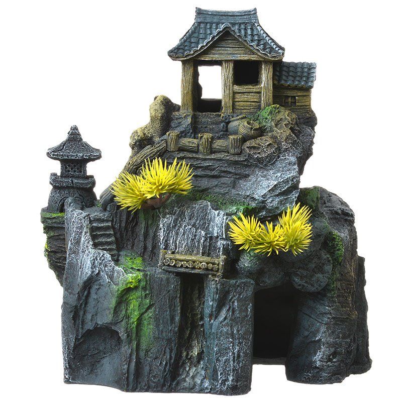 Exotic Environments Asian Cottage House with Bonsai Aquarium Ornament image 0