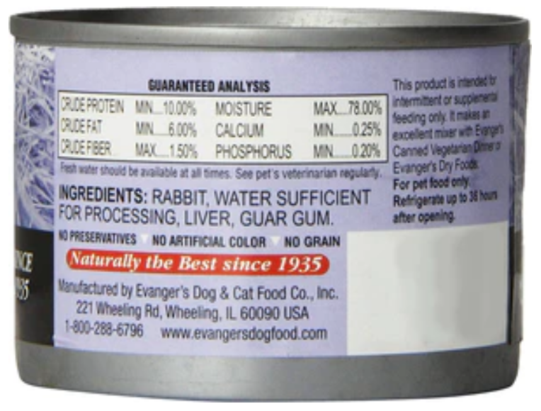 Evanger's Grain-Free Rabbit Canned Cat and Dog Food - 6 Oz - Case of 24 image 1