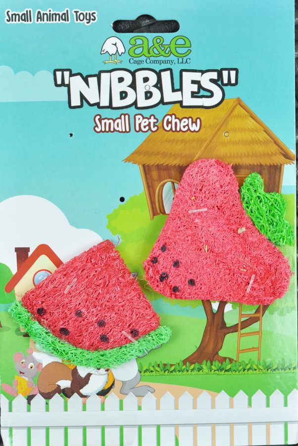 AE Cage Company Nibbles Strawberry and Watermelon Loofah Chew Toys image 0