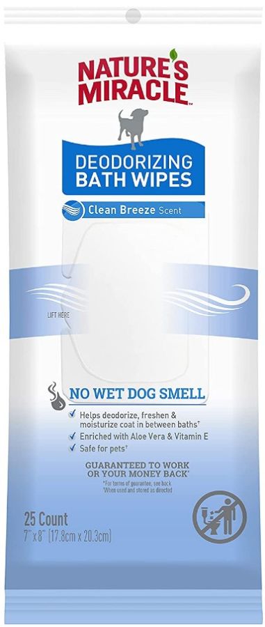 Natures Miracle Deodorizing Bath Wipes for Dogs Clean Breeze Scent image 0