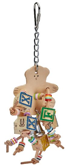 AE Cage Company Happy Beaks Leather Bear with ABC Blocks Assorted Bird Toy image 0