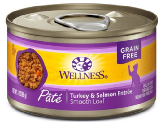 Wellness Complete Health Grain Free Turkey & Salmon Pate Wet Cat Food-3oz-24Pack image 0