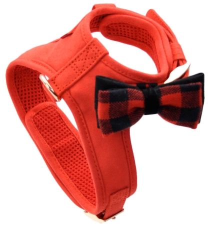 Coastal Pet Accent Microfiber Dog Harness Retro Red with Plaid Bow image 0