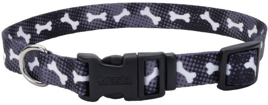 Coastal Pet Styles Nylon Adjustable Dog Collar Black Bones 1"W x 18-26" L image 0