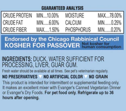 Evanger's Grain-Free Duck Canned Cat and Dog Food - 6 Oz - Case of 24 image 2