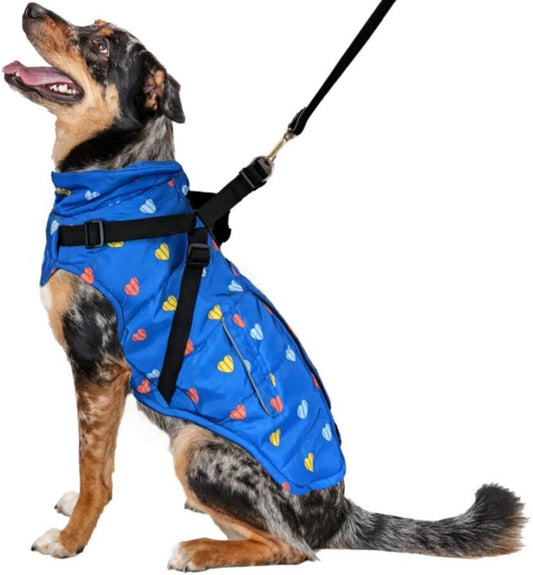 Fashion Pet Puffy Heart Harness Coat Blue - Small image 0