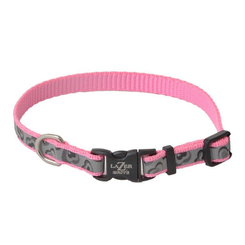 Lazer Brite Pink Hearts Reflective Adjustable Dog Collar image 0