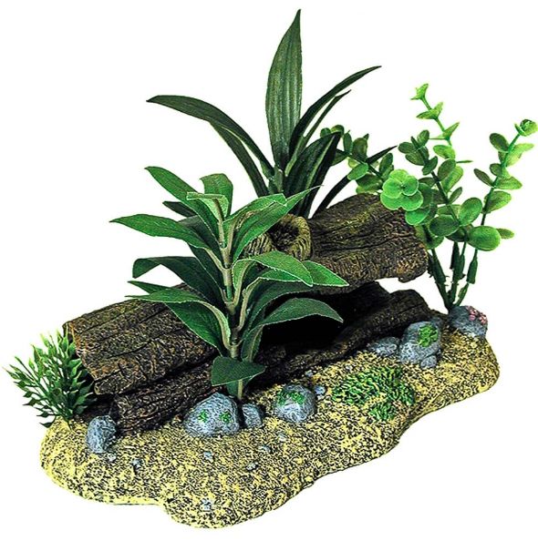 Blue Ribbon Exotic Environments Log Cavern Jungle Floral Aquarium Ornament image 0