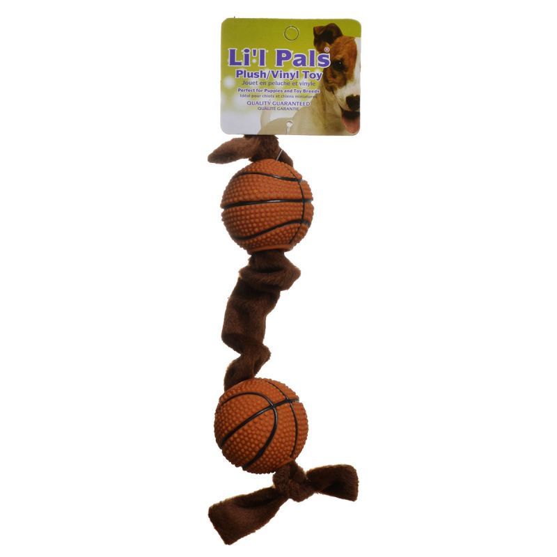 Li'l Pals Plush Basketball Plush Tug Dog Toy Brown image 0
