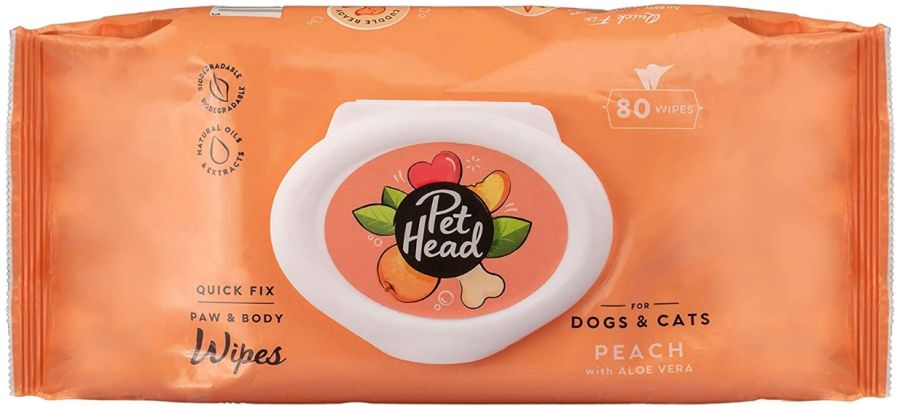 Pet Head Quick Fix Paw and Body Wipes for Dogs and Cats Peach with Aloe Vera image 0