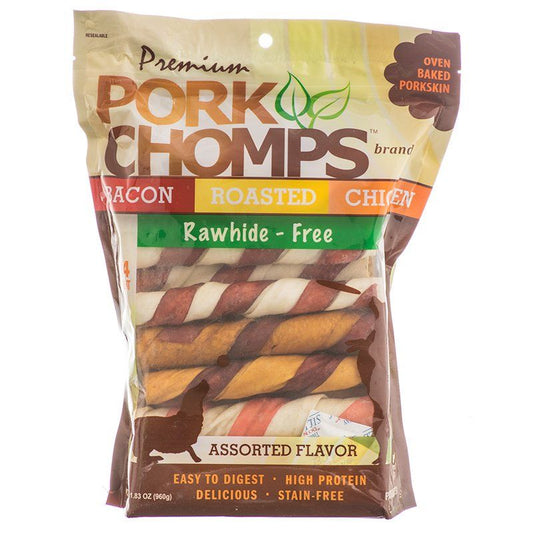 Pork Chomps Premium Assorted Pork Twistz - Bacon, Roasted & Chicken Flavors image 0