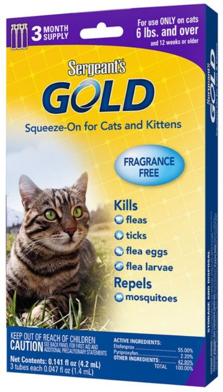 Sergeants Gold Flea and Tick Squeeze-On for Cats Over 6 lbs image 0