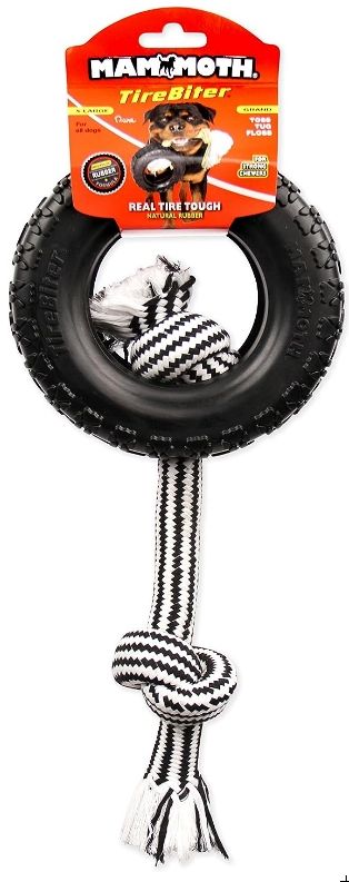 Mammoth TireBiter II Natural Rubber Dog Toy with Rope image 0