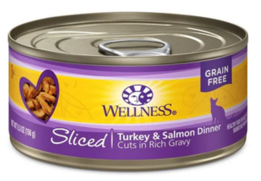 Wellness Grain Free Natural Sliced Turkey & Salmon Wet Cat Food-5.5oz-Case of 24 image 0