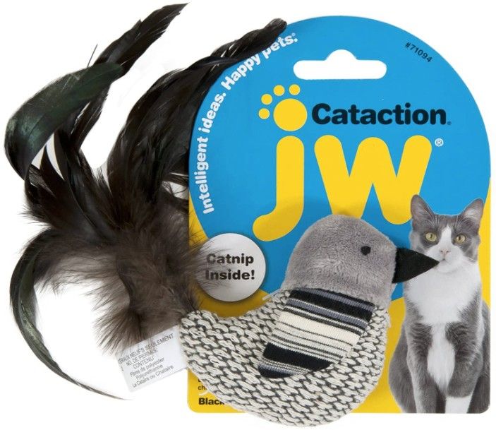 JW Pet Cataction Catnip Black And White Bird Cat Toy With Feather Tail image 0