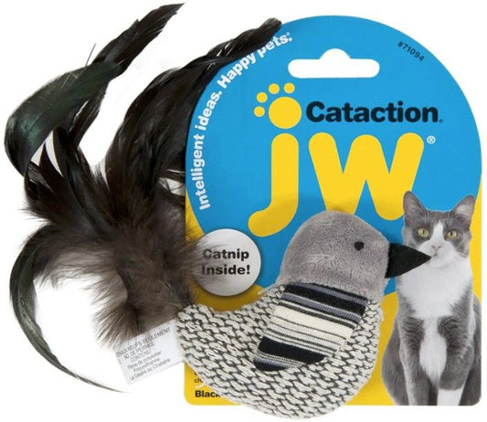 JW Pet Cataction Catnip Black And White Bird Cat Toy With Feather Tail image 0