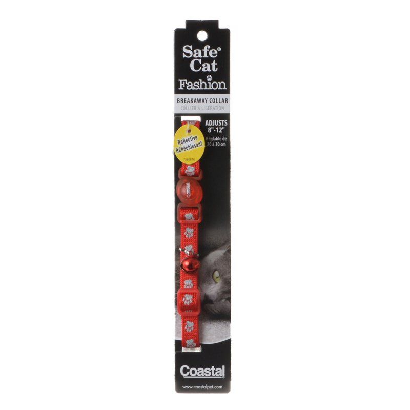 Safe Cat Reflective Adjustable Cat Collar - Paws Red image 0