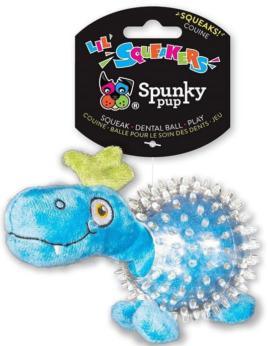 Spunky Pup Lil Squeakers Dino In Cear Spiky Ball Dog Toy Assorted Colors image 0