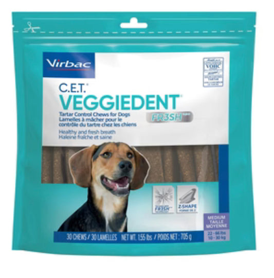 Virbac Veggiedent Fresh Technology Dental Dog Chews - 30 Count - Medium image 0