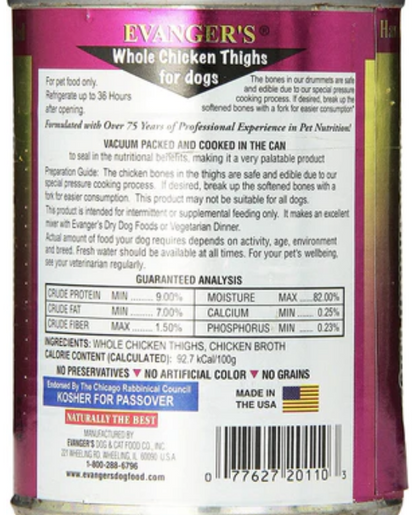 Evanger's Super Premium Whole Chicken Thighs Canned Dog Food - 12 Oz -Case of 12 image 1