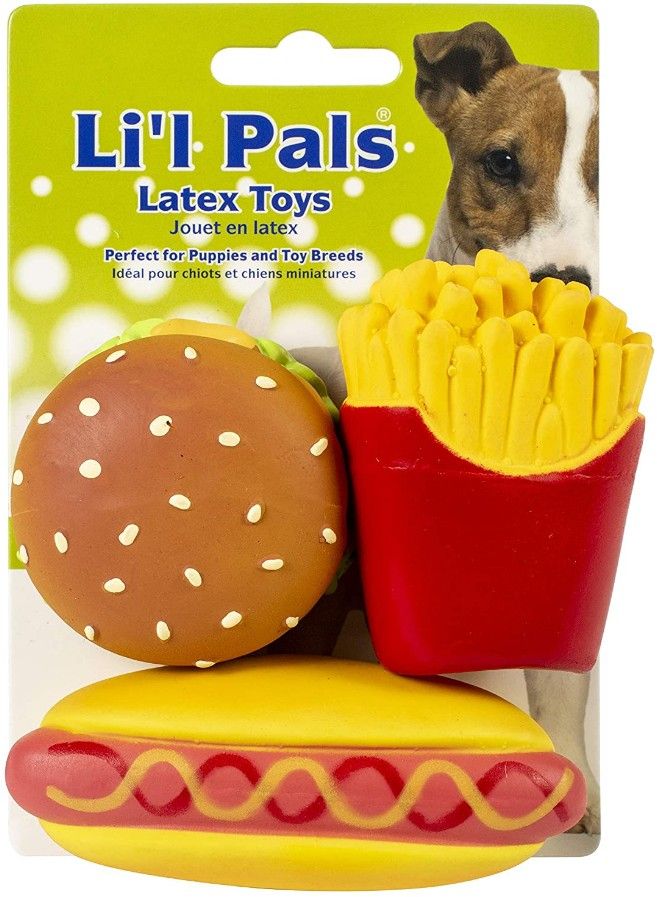 Lil Pals Lil Pals Latex Hamburger, Fries, and Hotdog Dog Toys image 0