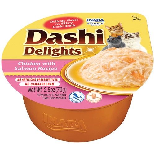 Inaba Dashi Delights Chicken with Salmon Flavored Bits in Broth Cat Food Topping image 0
