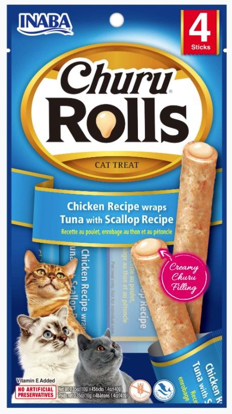 Inaba Churu Rolls Cat Treat Chicken Recipe wraps Tuna with Scallop Recipe image 0