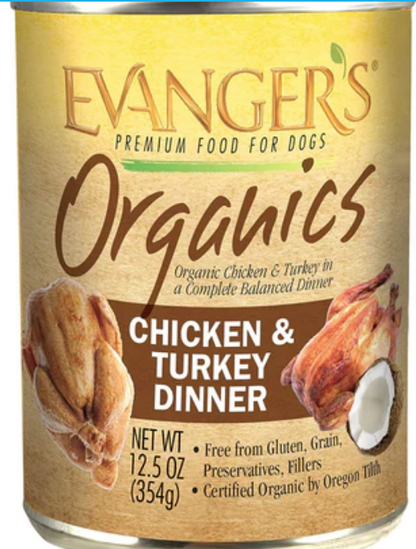 Evanger's Organics Chicken & Turkey Dinner Canned Dog Food - 12.8 Oz -Case of 12 image 0
