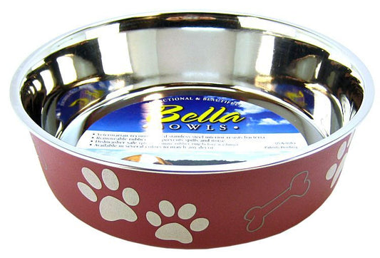Loving Pets Stainless Steel & Merlot Dish with Rubber Base image 0